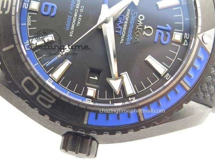0317 Unique Planet Ocean 45mm Real Ceramic Blue BP-Maker Best Edition Black Dial On Nylon Rubber Strap A 8184